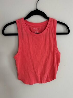 American Eagle Womens Tank Top Coral Cropped Ribbed